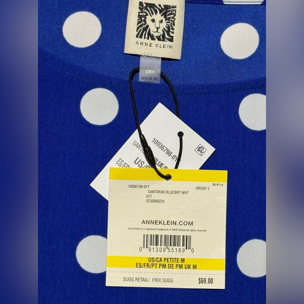 Anne Klein Royal Blue Blouse with White Dots - Picture 3 of 7